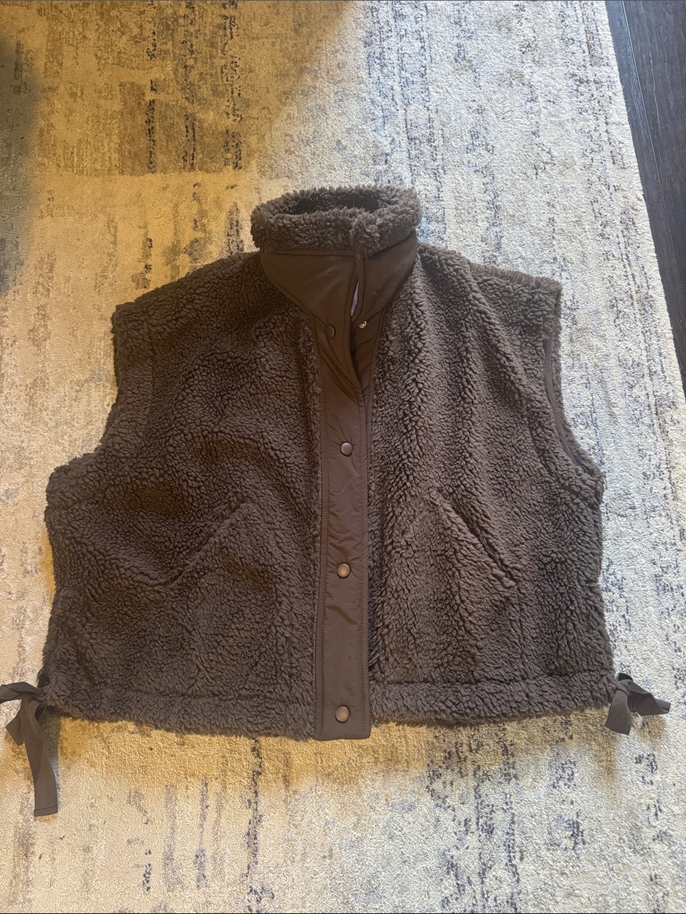 Cozy Women’s Sherpa Vest - Brown With Side-ties